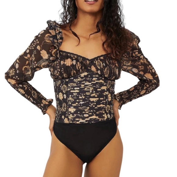 FREE PEOPLE Brunch Date Bodysuit Black Combo Size Small FP - Picture 2 of 4